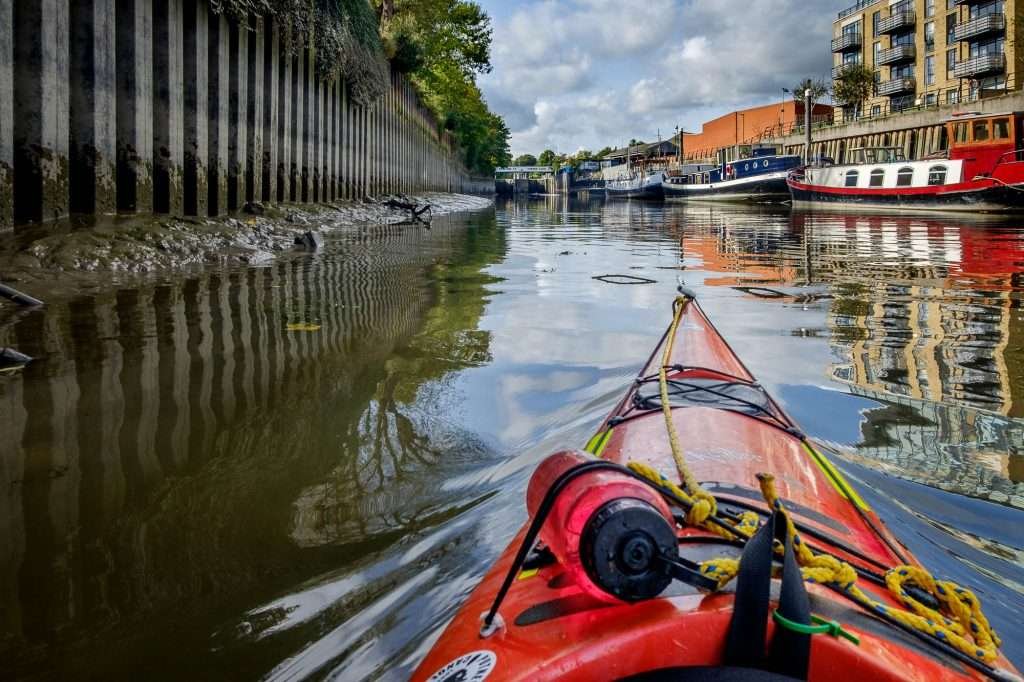 Kayaking in Brentford Lock, River Thames, London, UK