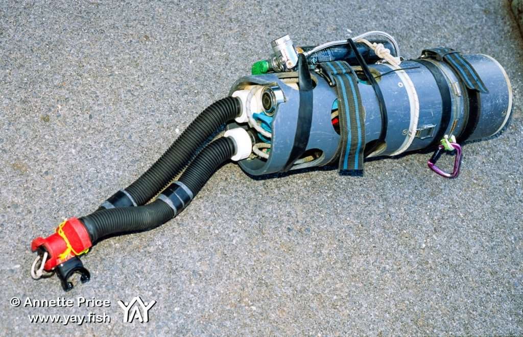 Rick Stanton's homemade rebreather. Wookey Hole exploration.