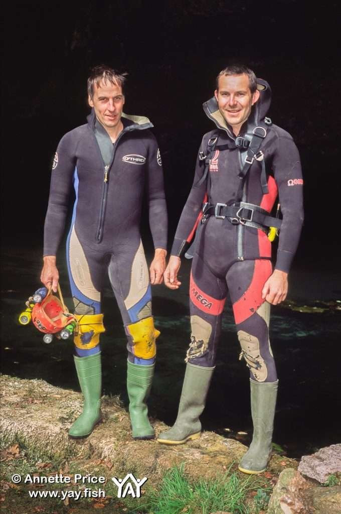 Rick Stanton and John Volanthen, exploring Wookey Hole Cave.