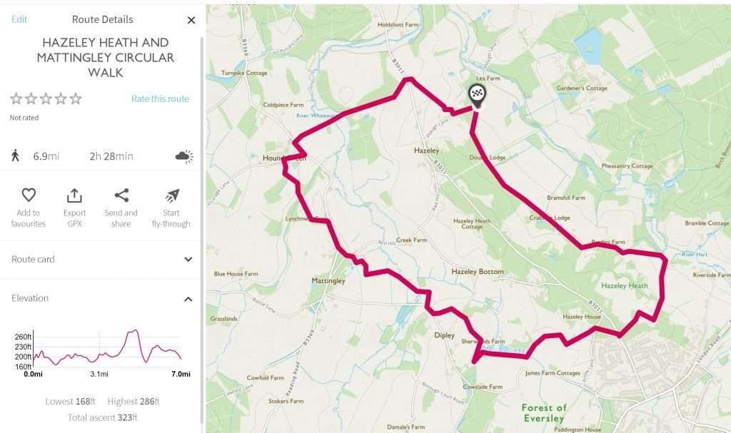 HAZELEY HEATH AND MATTINGLEY CIRCULAR WALK MAP