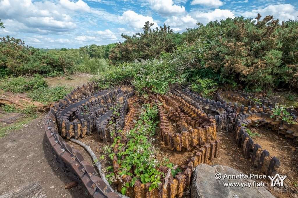 Wartime tank training remains. Disused Pit Head, Hazeley Heath, Hampshire, UK.